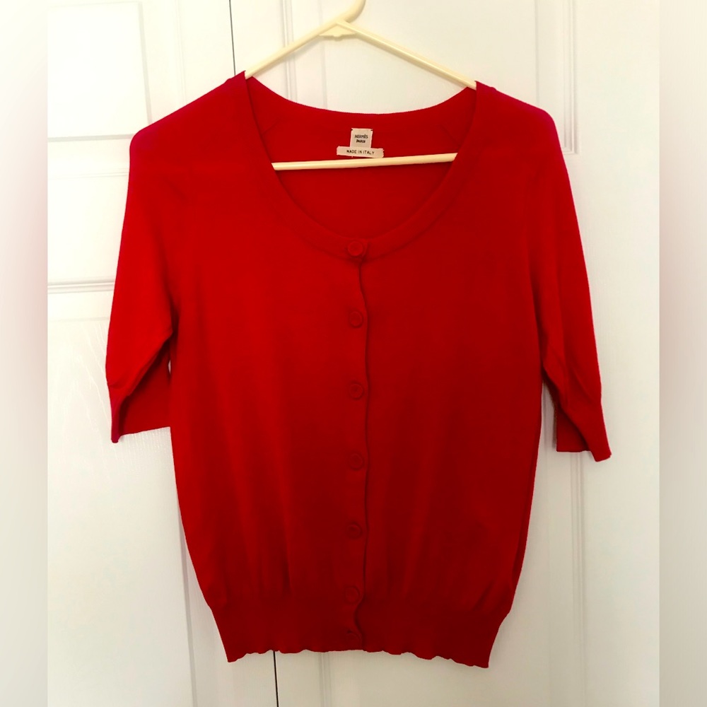 Vintage Hermes Cotton Silk Cardigan, sized 38 EUC